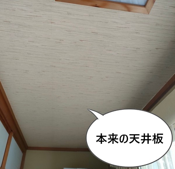 本来の天井板の状態　縁側の天井が漏水している